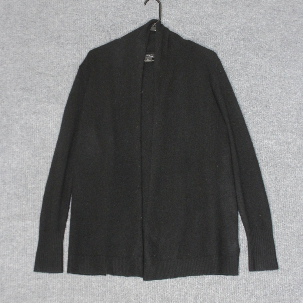 Tahari Cardigan‎ Sweater Women L Black Cashmere Open Front Shawl Collar Knit